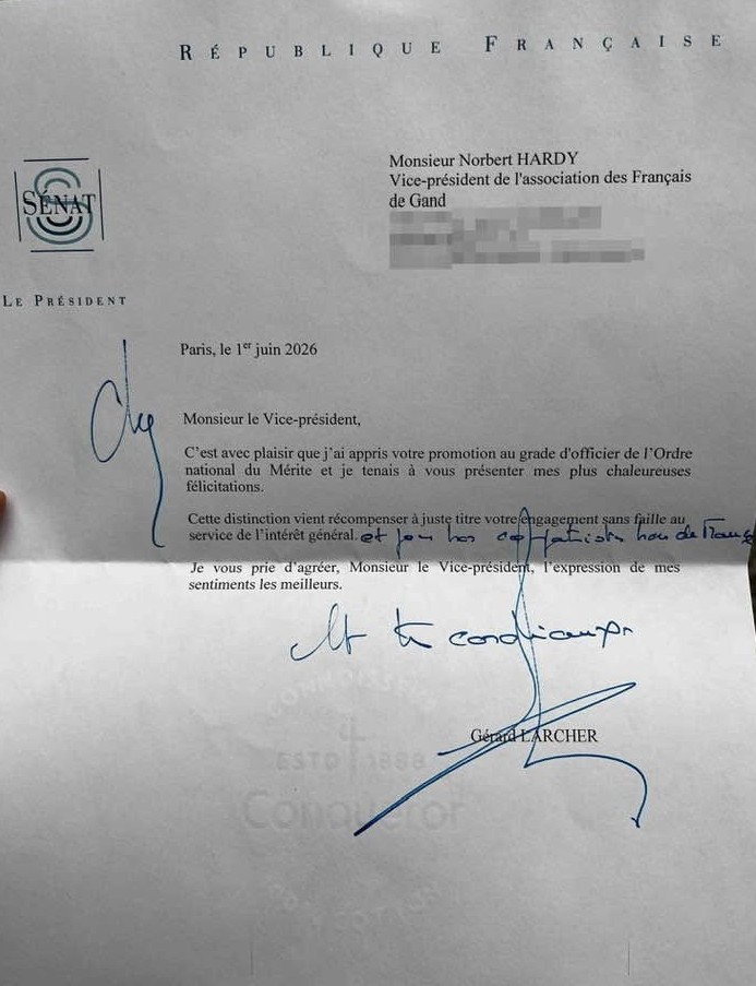 Lettre de félicitations de Gérard Larcher